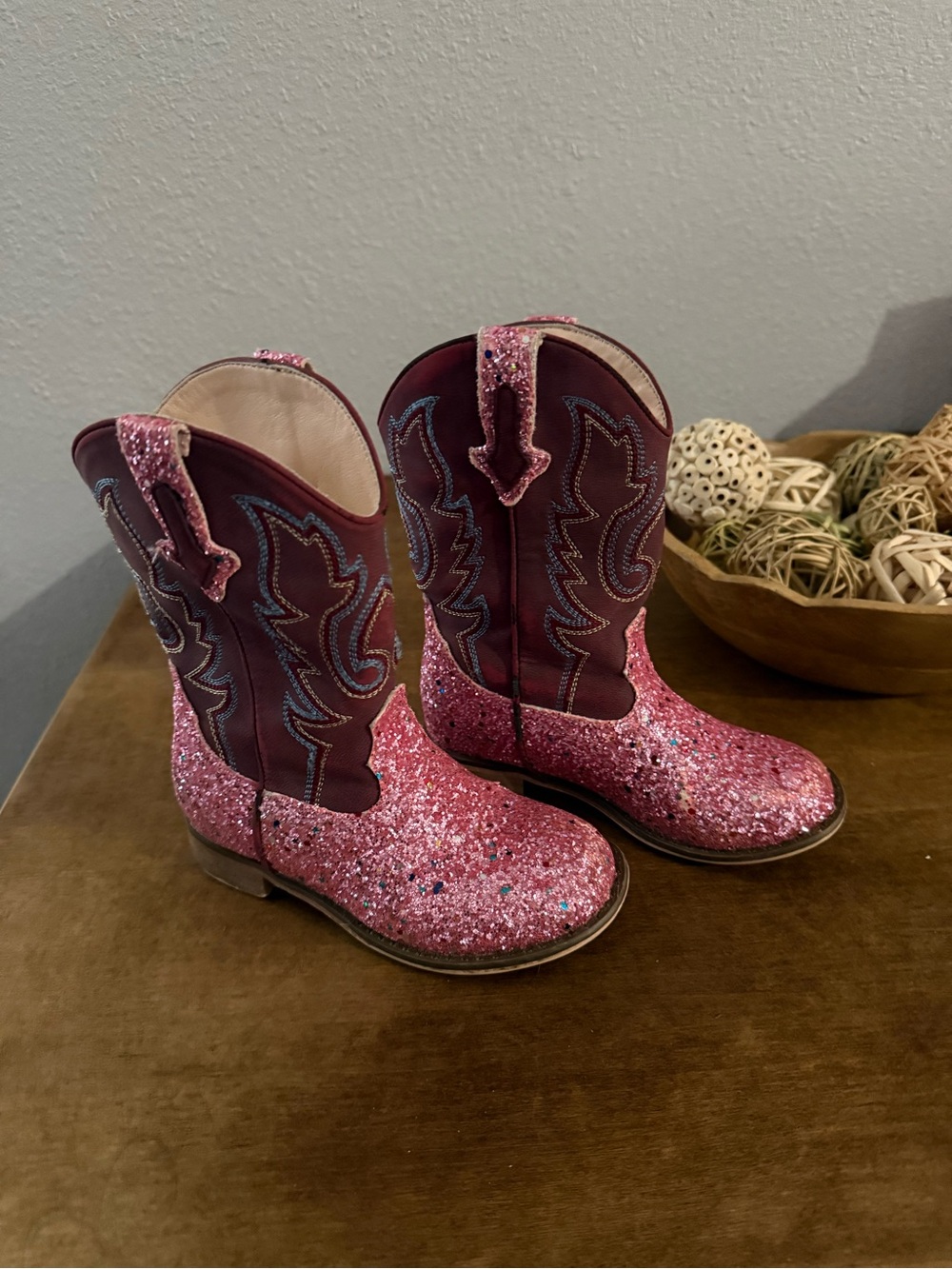 Kids Pink Glitter Cowboy Boots